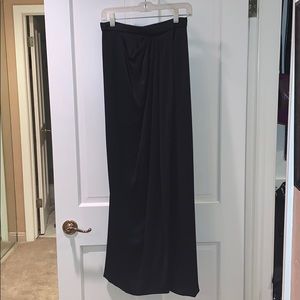 Black satin wrap long skirt